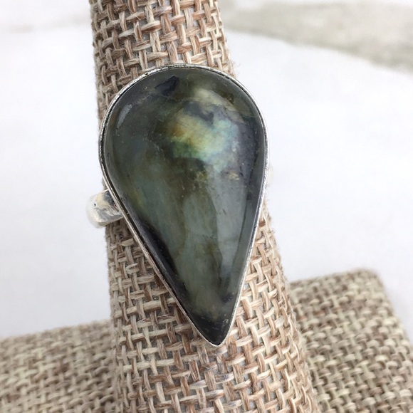 Labradorite Stone Ring Size 7 1/2 - 7 3/4